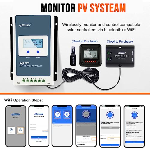 EPEVER MPPT Solar Charge Controller 30 amp 12V 24V Auto, 30A Solar Charge Controller Max 100V Input Negative Grounded Solar Reulator for Lead-Acid and Lithium Batteries Charging and Discharging