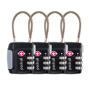 pack all tsa approved cable luggage locks, 3 digit combination padlocks, travel lock for suitcases & bag, alloy body, travel accessories (4 pack)