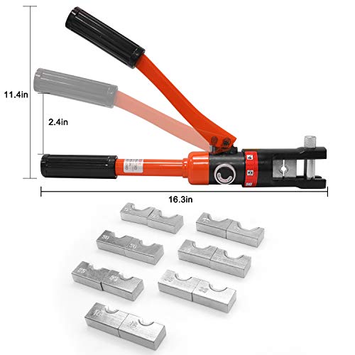 WBHome Hydraulic Wire Crimper Battery Lug Terminal Cable Crimping Tool, 8 Dies, 12 Ton