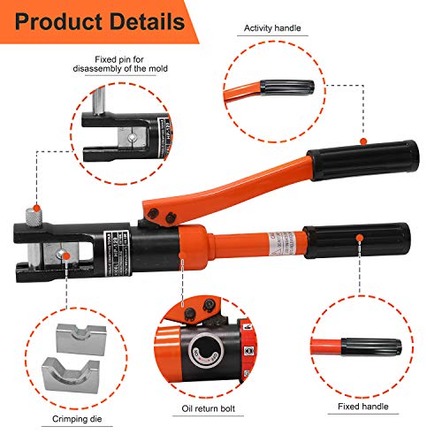 WBHome Hydraulic Wire Crimper Battery Lug Terminal Cable Crimping Tool, 8 Dies, 12 Ton