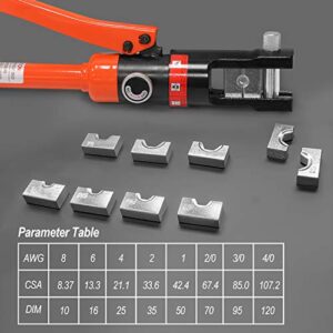 WBHome Hydraulic Wire Crimper Battery Lug Terminal Cable Crimping Tool, 8 Dies, 12 Ton