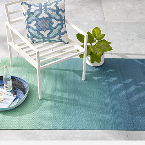 Fab Habitat Outdoor Rug - Waterproof, Fade Resistant, Crease-Free - Premium Recycled Plastic - Ombre - Patio, Deck, Porch, Balcony, Laundry Room - Big Sur - Teal - 4 x 6 ft