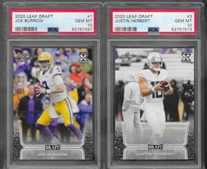 psa 10 leaf draft joe burrow & justin herbert 2 rookie card lot graded psa gem mint 10 hot young nfl quarterbacks