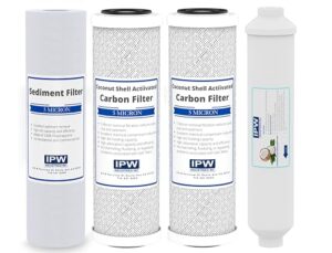 compatible with replacement filter kit for watts ro-tfm-5sv ro system - includes carbon block filters, pp sediment filter & inline filter cartridge by ipw industries inc