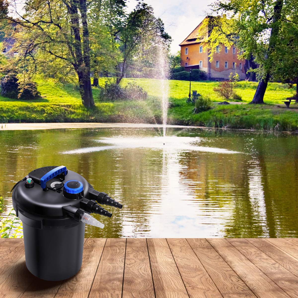 HAPPYGRILL Pond Filter 4000 Gallons Pond Pressure Bio Filter with 13W UV Light Fishpond Pump Filter for Garden Pool
