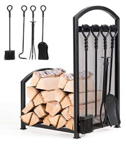 happygrill firewood log rack indoor outdoor fireplace storage holder with 4 tools set