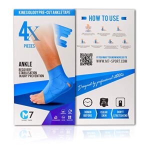 M7 Sport Kinesiology Ankle Tape for Ankle Sprain and Injury Recovery, Kt Tape for Ankle, Pain Relief Therapeutic Tape, Plantar Fasciitis, Waterproof, Eases Swelling (Beige, 4-Pack)