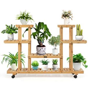 happygrill plant stand flower display rack wooden plant shelves bonsai display shelf with wheels