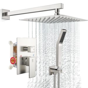 sr sun rise shower faucet set bathroom square rain shower head with handheld spray wall mounted rainfall shower fixtures brushed nickel shower faucet trim repair kits (contain shower valve)