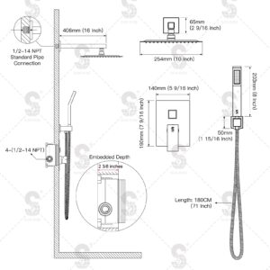 SR SUN RISE Shower Faucet Set Bathroom Square Rain Shower Head with Handheld Spray Wall Mounted Rainfall Shower Fixtures Brushed Nickel Shower Faucet Trim Repair Kits (Contain Shower Valve)