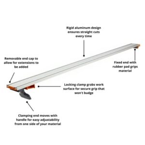 BORA 50” NGX Clamp Edge, Straight Cut Guide for Circular Saws, Easy to Use, Great for Cross-Cutting Plywood Sheets and Routing Dados, 544050