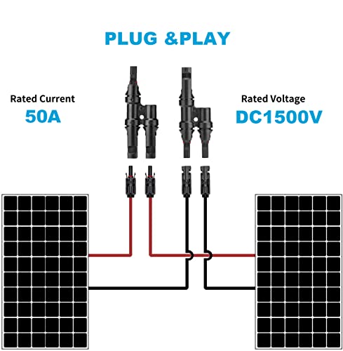 JHBOX Solar Panel Connector 2 Way Y Solar Branch | Easy Installation DIY Mount Tool for Parallel Connection Between Solar Panels | TUV Certified Solar Panel Wire Connectors (1 Pair)