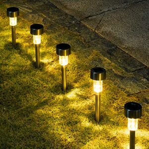 GIGALUMI 16 Pack Solar Path Lights Outdoor,Solar Lights Outdoor Waterproof,Stainless Steel LED Landscape Lighting,Solar Garden Lights for Driveway,Pathway,Patio,Yard