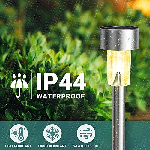 GIGALUMI 16 Pack Solar Path Lights Outdoor,Solar Lights Outdoor Waterproof,Stainless Steel LED Landscape Lighting,Solar Garden Lights for Driveway,Pathway,Patio,Yard