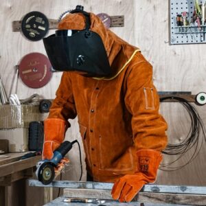 Welding Hood Leather - Cowhide Split Leather Welding Caps with Neck Shoulder Drape - Head Protection for Men & Women, Brown