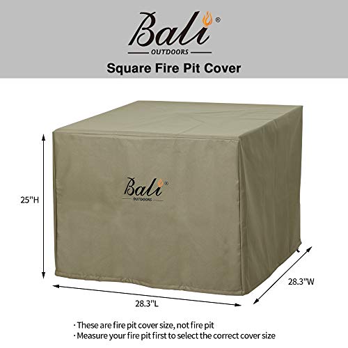 BALI OUTDOORS Square Durable Fire Pit Cover, 600D Heavy Duty with PVC Coating, Khaki, 28.3'' x 28.3'' x 25''