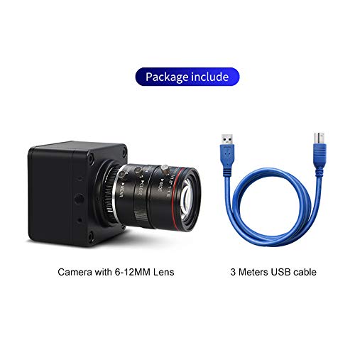 MOKOSE 4K@30fps USB Camera with 6-12mm Varifocal Manual Lens Webcam UVC Free Drive Compatible Windows Mac OS X Linux
