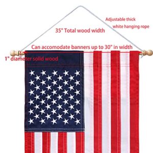 EKEV 35" Wood Flag Banner Pole - Wall Flag Hanger 2 Screw Design - House Banner Accessory Holds Flag up to 30" and Sleeve Over 1"