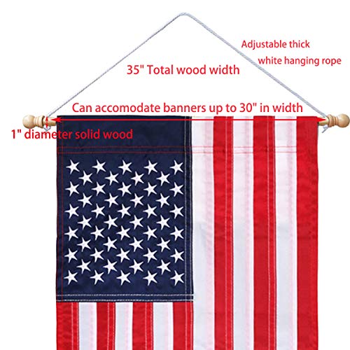 EKEV 35" Wood Flag Banner Pole - Wall Flag Hanger 2 Screw Design - House Banner Accessory Holds Flag up to 30" and Sleeve Over 1"