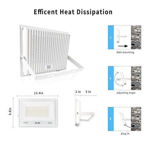 GLW 2 Pack 150W Led Flood Lights Outdoor Bright 13000LM Outside Lamp IP66 Waterproof 6500K Flood Light Led Flood Light Outdoor Floodlights Fixtures Lighting for Yard Backyard House