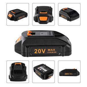 Cell9102 Replacement 2Packs Worx 20V Battery and Charger Starter Kit， WA3520 Lithium Battery and Dual Port 2 Hour Charger WA3875 Compatible with Worx 20-Volt Cordless Power Tools