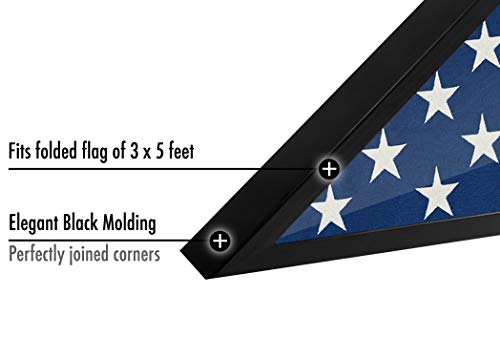 Americanflat Small Flag Case Frame - Black Wrapped MDF Wood - Fits Small Size 3x5 Folded Flag - Memorial Flag Frame Display Case for Table or Wall Display with Hanging Hardware Included