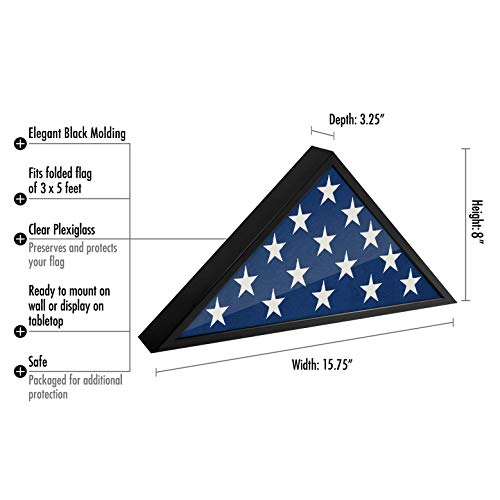 Americanflat Small Flag Case Frame - Black Wrapped MDF Wood - Fits Small Size 3x5 Folded Flag - Memorial Flag Frame Display Case for Table or Wall Display with Hanging Hardware Included