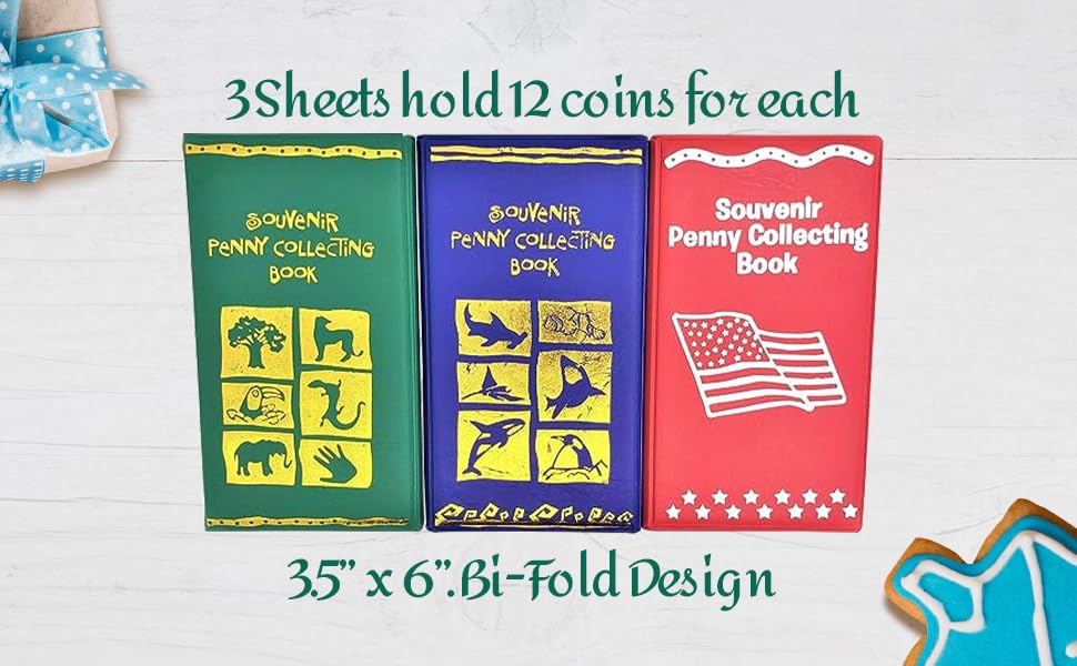 Souvenir Penny Holder Collecting Books (3 Pack) Bi-Fold Coin Display for Rare and Elongated Pennies! (3 Pack)