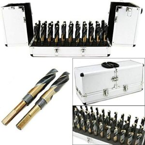 33-piece set silver and deming drill bit set with ½-inch diameter tri-flat shank