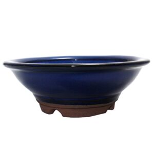 bonsai pot ceramic jin-gasa shape glazed (5.75", namako-yu)