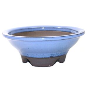 bonsai pot ceramic jin-gasa shape glazed (5.75", kinyo-yu)