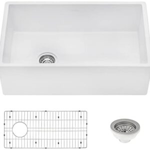 Ruvati 30-inch Fireclay Farmhouse Offset Drain Kitchen Sink Single Bowl White - Left Drain - RVL2018WL