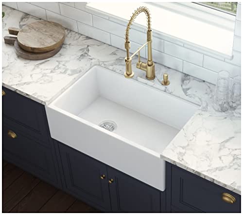 Ruvati 30-inch Fireclay Farmhouse Offset Drain Kitchen Sink Single Bowl White - Left Drain - RVL2018WL