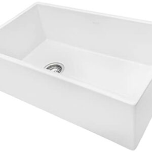 Ruvati 30-inch Fireclay Farmhouse Offset Drain Kitchen Sink Single Bowl White - Left Drain - RVL2018WL