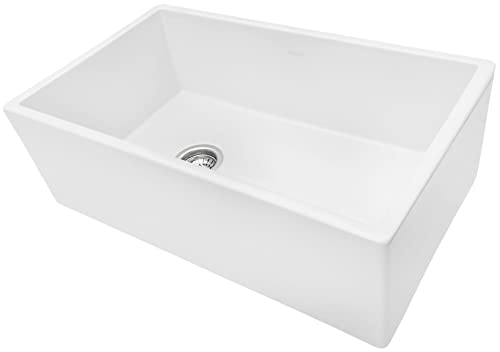 Ruvati 30-inch Fireclay Farmhouse Offset Drain Kitchen Sink Single Bowl White - Left Drain - RVL2018WL