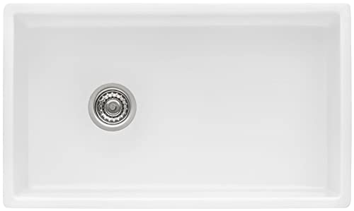 Ruvati 30-inch Fireclay Farmhouse Offset Drain Kitchen Sink Single Bowl White - Left Drain - RVL2018WL