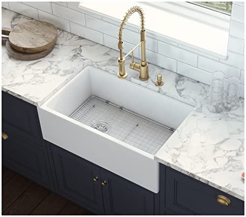 Ruvati 30-inch Fireclay Farmhouse Offset Drain Kitchen Sink Single Bowl White - Left Drain - RVL2018WL