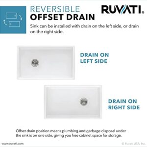 Ruvati 30-inch Fireclay Farmhouse Offset Drain Kitchen Sink Single Bowl White - Left Drain - RVL2018WL