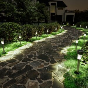 solpex 16 pack solar outdoor lights pathway, stainless steel solar lights outdoor waterproof,led landscape lighting solar walkway lights for landscape/patio/lawn/yard/driveway-cold white