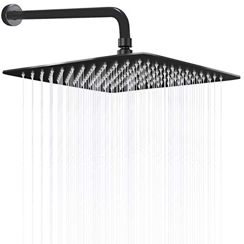 HarJue 12 Inch Rain Shower Head With 15 Inch Extension Arm, Stainless Steel Large Rainfall Showerhead, Luxury Square Shower Head-Waterfall Full Body Coverage-Easy to Install (Oil Rubbed Bronze Black)