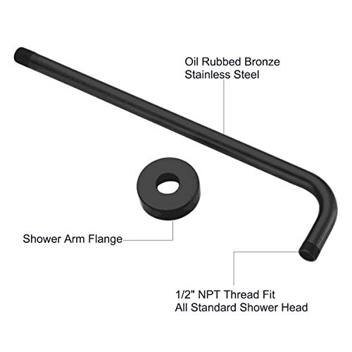 HarJue 12 Inch Rain Shower Head With 15 Inch Extension Arm, Stainless Steel Large Rainfall Showerhead, Luxury Square Shower Head-Waterfall Full Body Coverage-Easy to Install (Oil Rubbed Bronze Black)