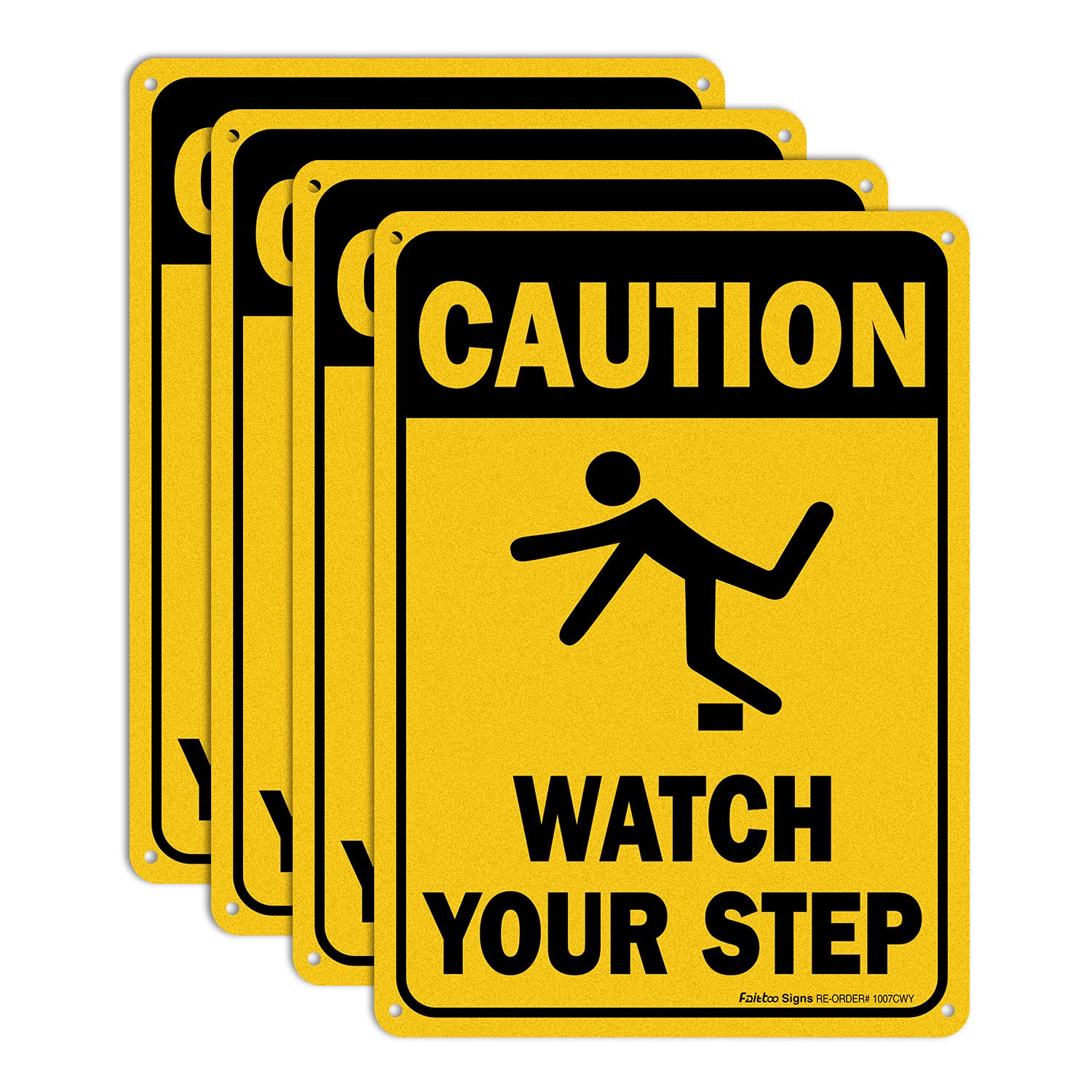 (4 Pack) Caution Watch Your Step Sign Safety Sign, 10 x 7 Inches rectangle.040 Rust Free Aluminum, UV Protected and Waterproof, Weather Resistant, Durable Ink, Easy to Mount