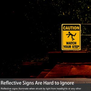 (4 Pack) Caution Watch Your Step Sign Safety Sign, 10 x 7 Inches rectangle.040 Rust Free Aluminum, UV Protected and Waterproof, Weather Resistant, Durable Ink, Easy to Mount