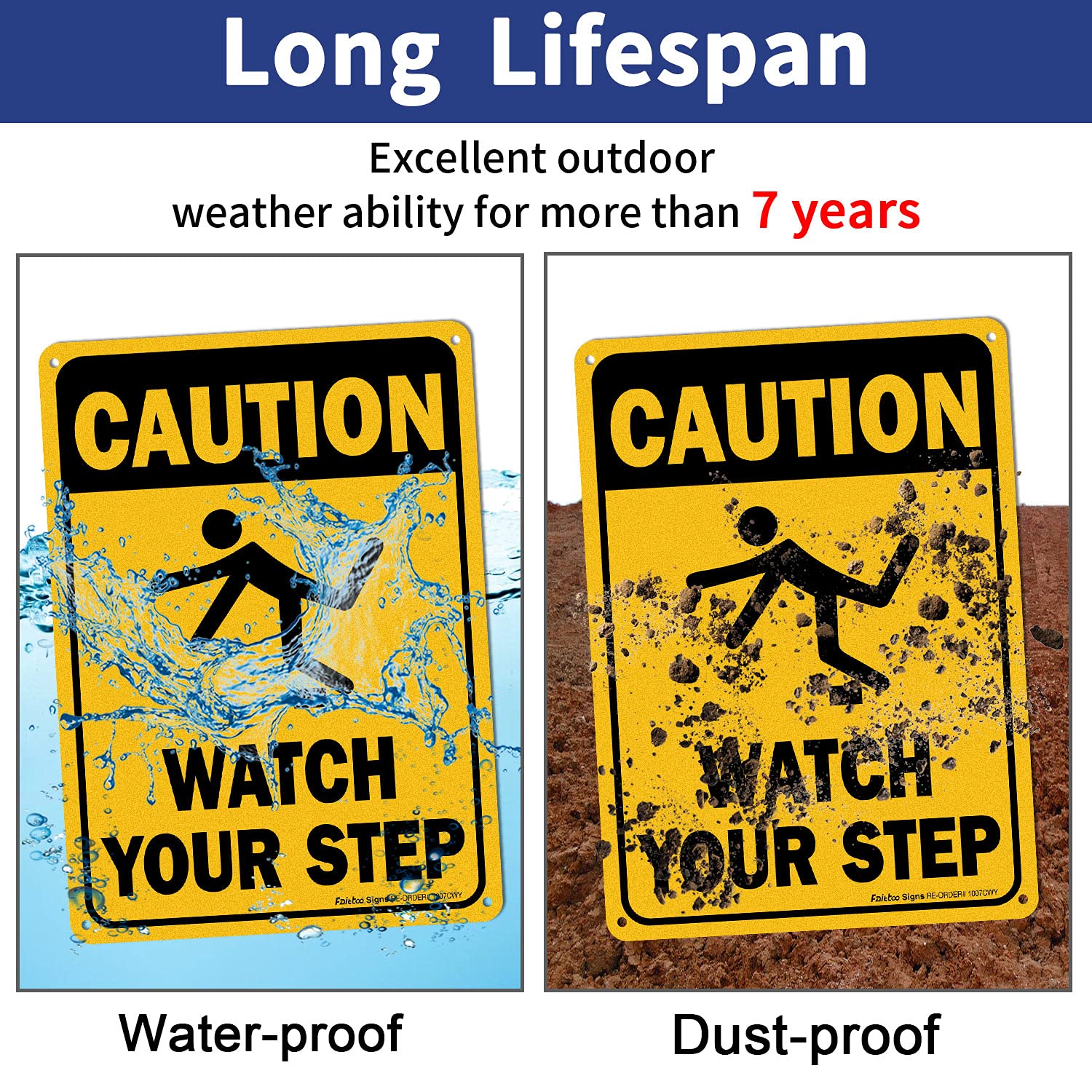 (4 Pack) Caution Watch Your Step Sign Safety Sign, 10 x 7 Inches rectangle.040 Rust Free Aluminum, UV Protected and Waterproof, Weather Resistant, Durable Ink, Easy to Mount