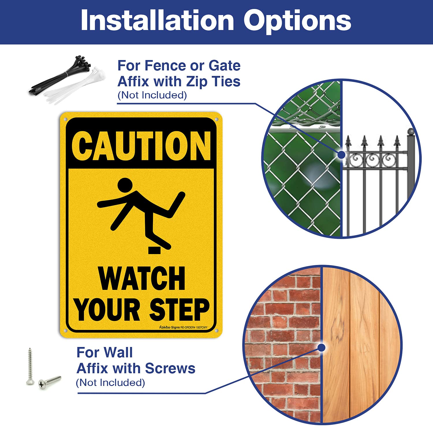 (4 Pack) Caution Watch Your Step Sign Safety Sign, 10 x 7 Inches rectangle.040 Rust Free Aluminum, UV Protected and Waterproof, Weather Resistant, Durable Ink, Easy to Mount