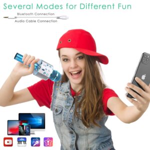 KIDWILL Wireless Bluetooth Karaoke Microphone for Kids, 5-in-1 Portable Handheld Karaoke Mic Speaker Player Recorder with Adjustable Remix FM Radio for Kids Girls Boys Teens Birthday (858-Blue)