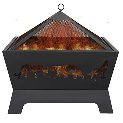 ZENY 26 inch Fire Pits for Outside Square Firepit Wood Burning Fireplace Heavy Duty Steel Patio Firepit Bowl with Screen Waterproof Cover and Poker for Camping Picnic Bonfire Backyard