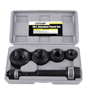 lichamp manual knockout punch kit, heavy duty metal sheet knock out box hole cutter conduit punch driver die set