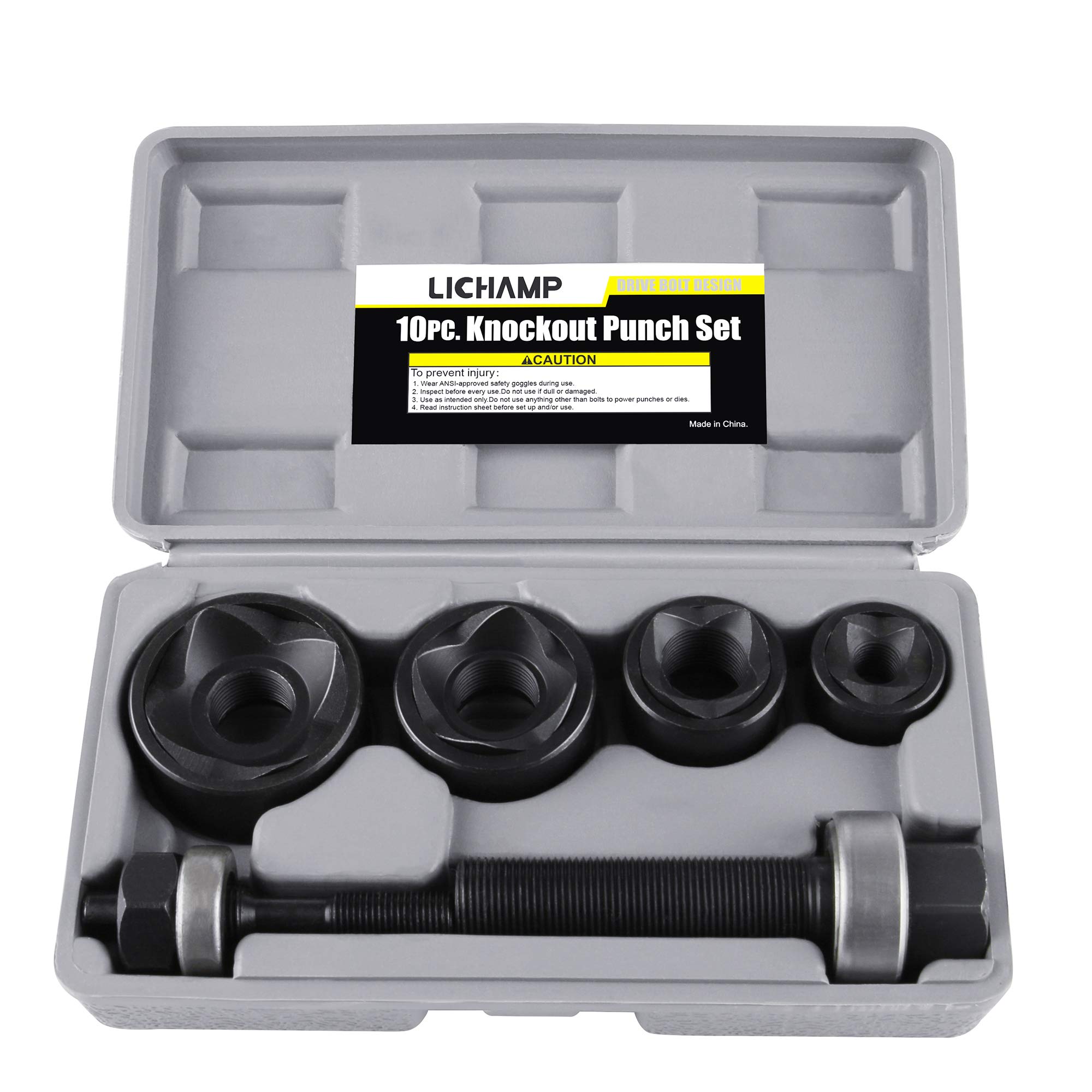 Lichamp Manual Knockout Punch Kit, Heavy Duty Metal Sheet Knock Out Box Hole Cutter Conduit Punch Driver Die Set