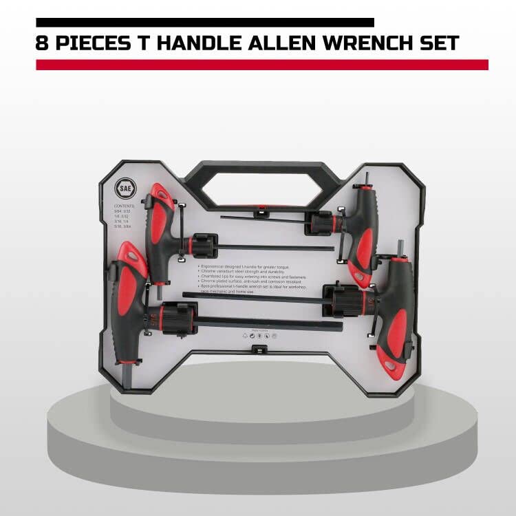 Lichamp SAE T Handle Allen Wrench Set, Long Handle Allen Hex Key Standard, 5/64 to 3/8 Inch.